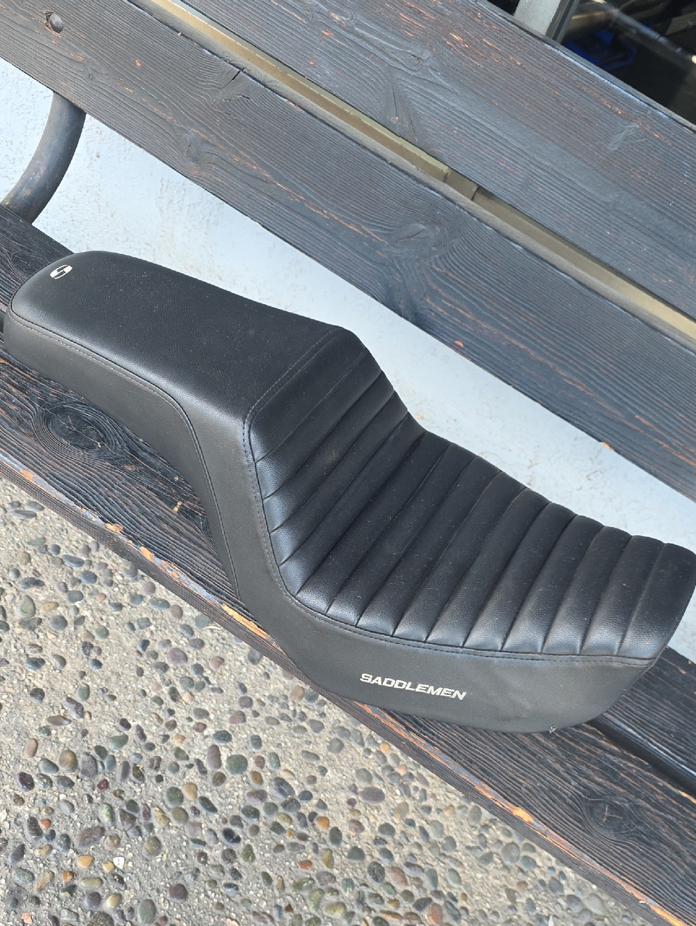 Black Motorcycle Seat Cover with Ribbed Stitching